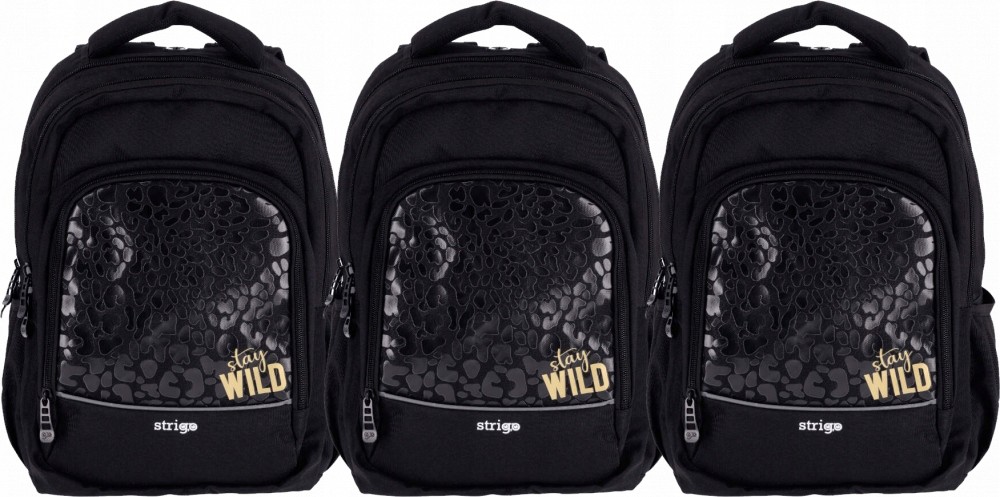 Školský batoh STRIGO Misty Čierny Wild x3 - pohodlný a priestranný