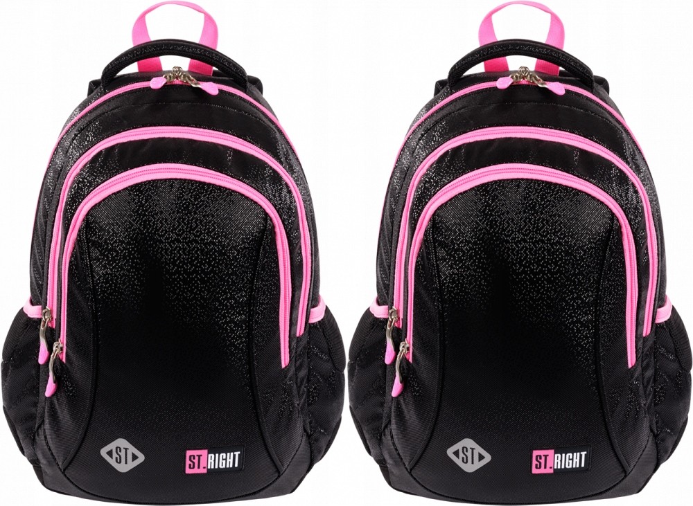 Školský batoh St.Right pre dievčatá, trojkomorový, Black Glitter 20l